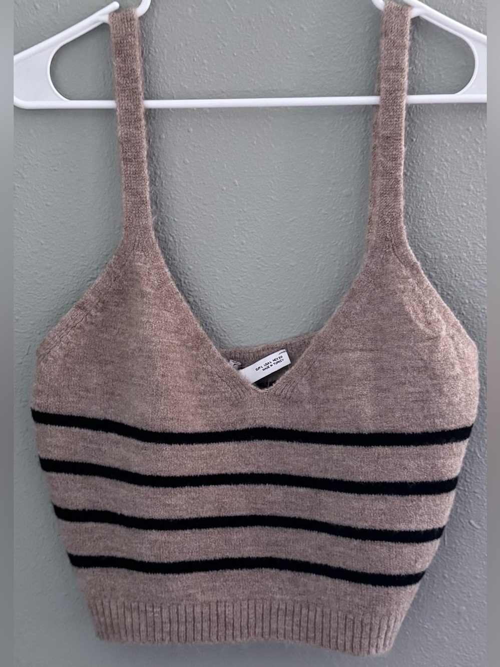 Zara Taupe Knit Crop Top with Black Stripes